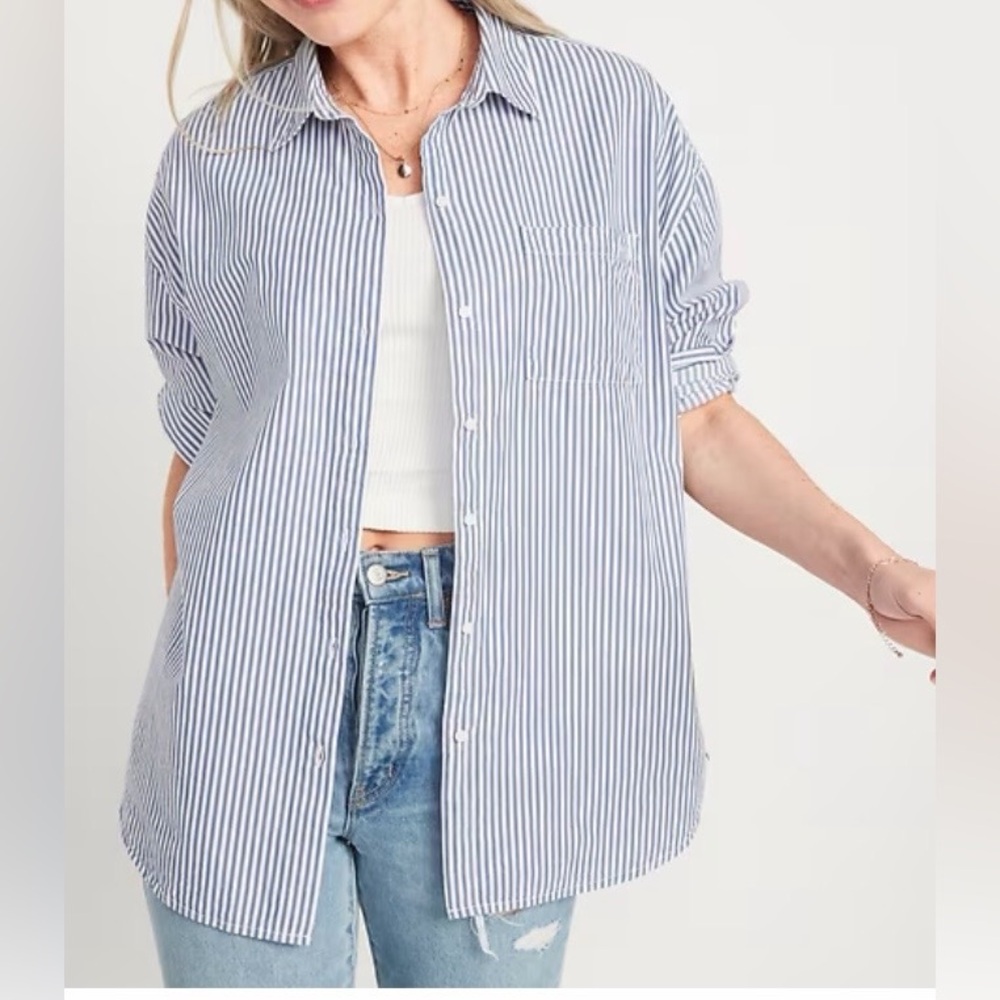 NWT Old Navy Boyfriend fit Button-Up Shirt - black